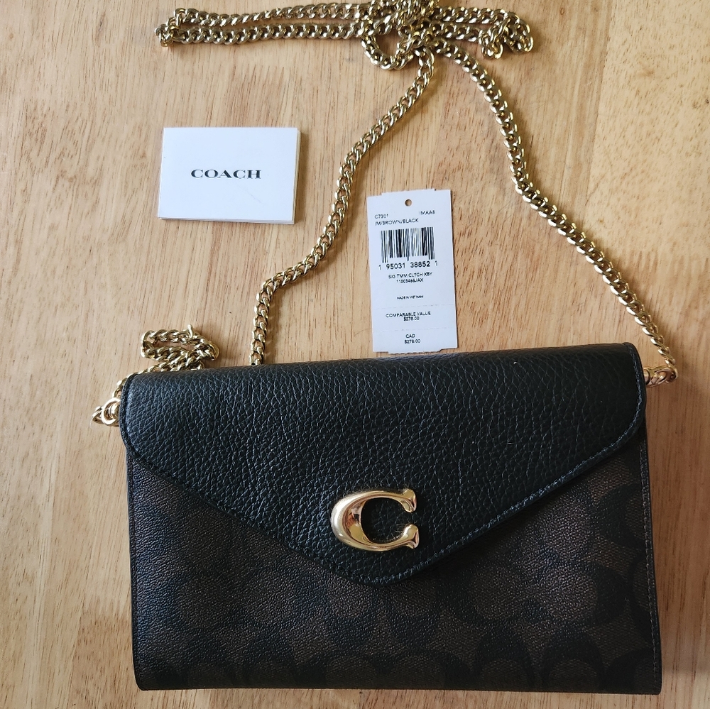 New Coach Tammie Clutch Crossbody Gold Hardware Brown black